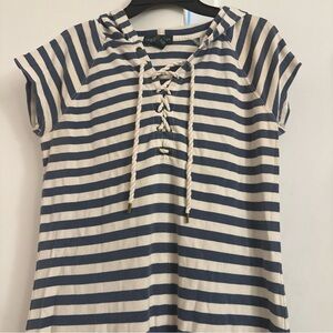 Ralph Lauren Jeans Co. Blue White Striped Cotton Jersey Dress Hoodie Sz XS